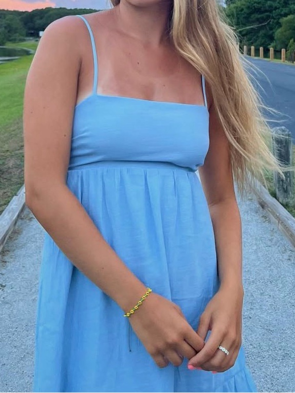 Love Tree Powder Blue Ruched-Strap dress